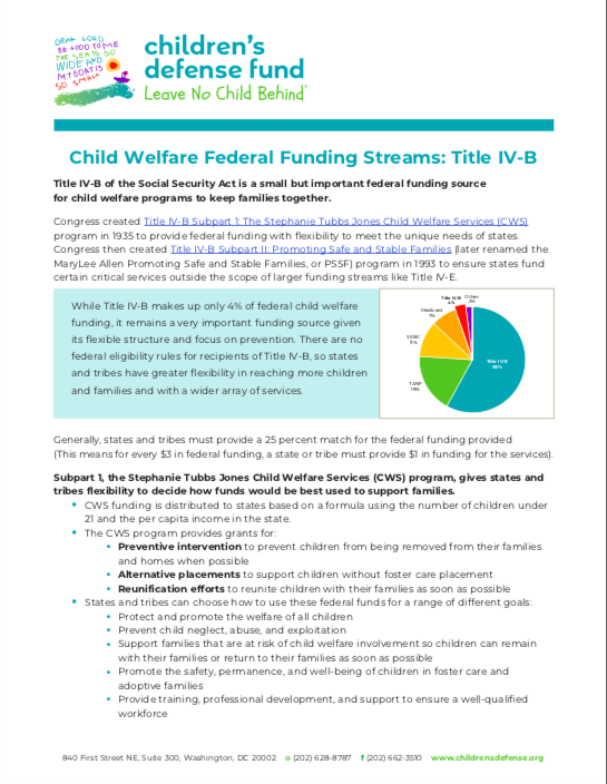 Child Welfare Federal Funding Streams: Title IV-B - Children's Defense Fund